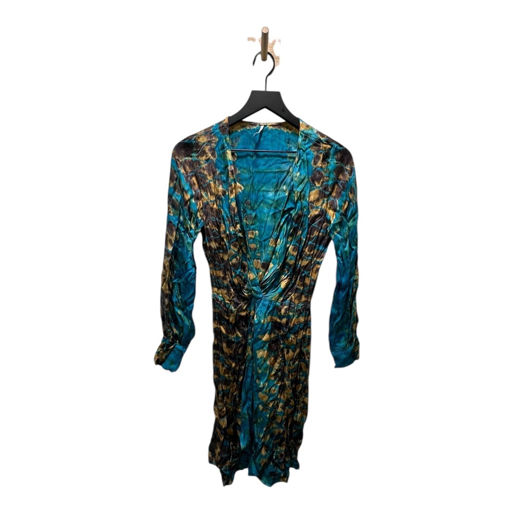 YFB Clothing Dress Size S Turquoise Brown‎ Gold Tie Dye Long Sleeve